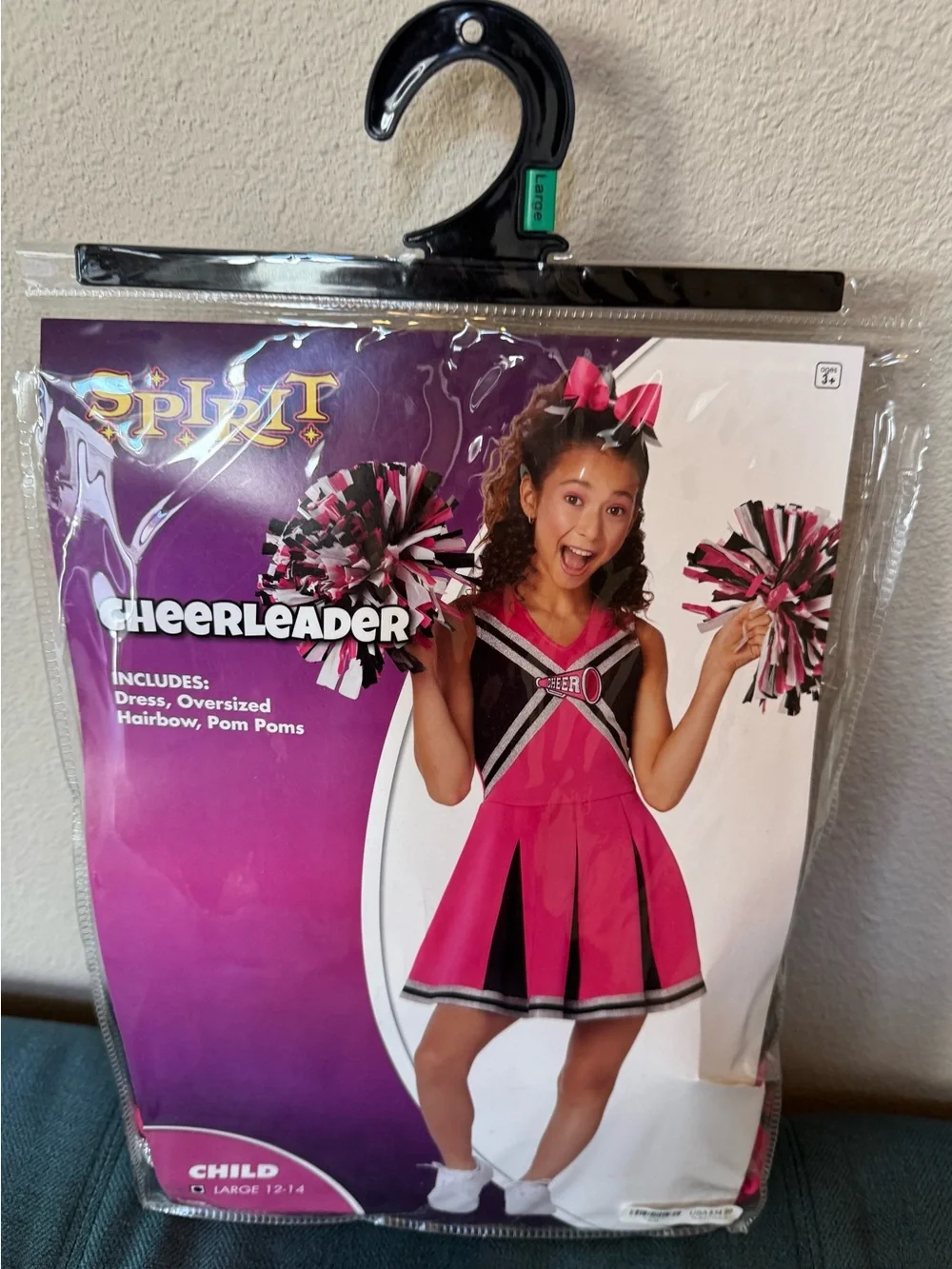 NEW Spirit Halloween Cheerleader Costume Set with Pom Poms and Bow. Child Large